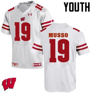 Youth Wisconsin Badgers NCAA #19 Leo Musso White Authentic Under Armour Stitched College Football Jersey GW31E25AW